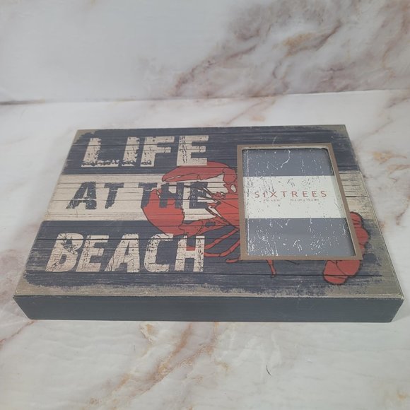 Life at the Beach Wood Box Photo Frame Home Decor Nautical Lobster - Picture 2 of 5